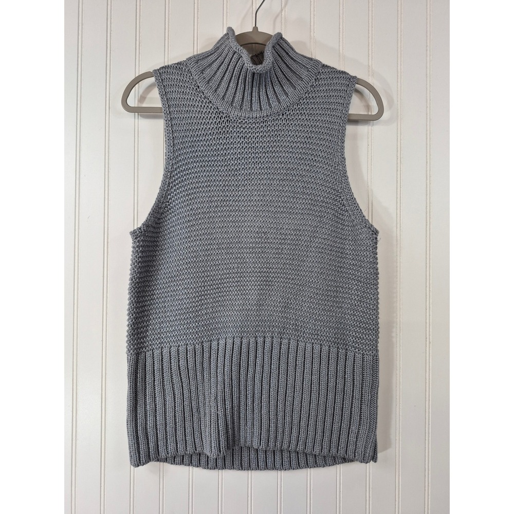 Gap Womens Grey Chunky Knit Sleeveless Turtleneck Sweater Vest Large Stretchy